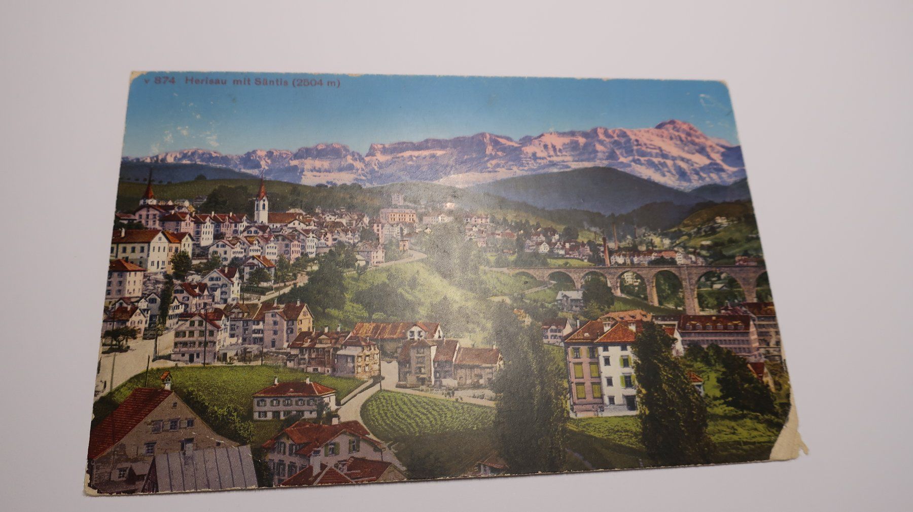 Ansichtskarten: Herisau mit Säntis N° 874  1925 – Defekt aus Cormoret von Pascalll2001 1
