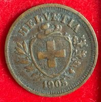 Schweizer 1 Rappen Münze Helvetia Jahrgang 1905 B
