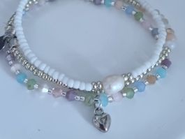 Morganit Armband mit Herzli & Süsswasserperle 3 Stück