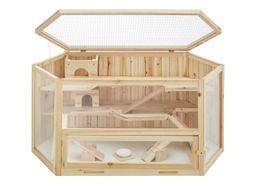 Hamsterkäfig Benni aus Holz, mit 3 Etagen und 3 Rampen