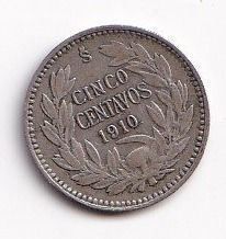 Tutti le monete: Chile cinco centavos 1910  rar  Silber – Usato da Neuchâtel venduto da karlpierrino