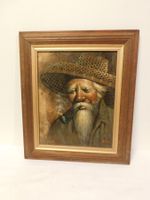 Gemälde Mann mit Pfeife signiert gerahmt 🖼️🍂