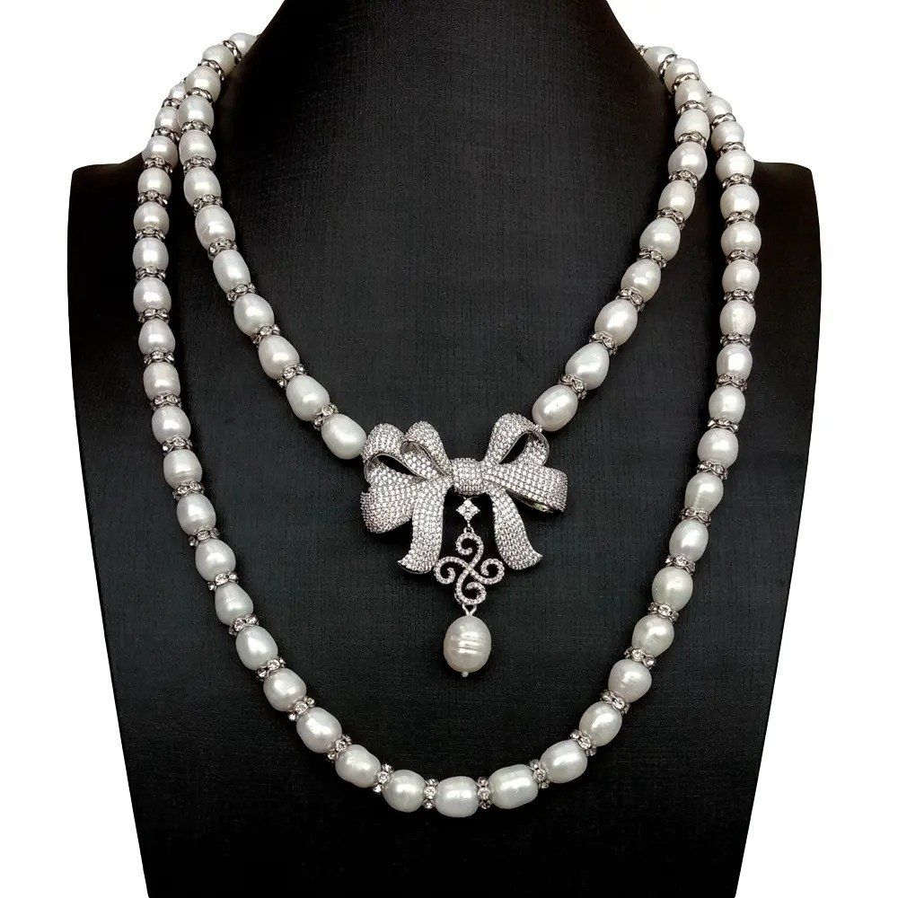 Catenine: Lua 2 Strang weiss Perlen Kette Collier Echt Perle Noeud Pap – Nuovo (secondo la descrizione) da Prilly venduto da ilyria73
