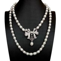 Lua 2 Strang weiss Perlen Kette Collier Echt Perle Noeud Pap