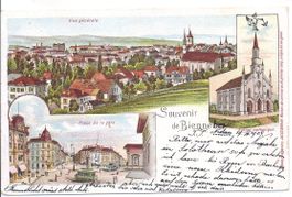 BIENNE, litho avec 3 vues