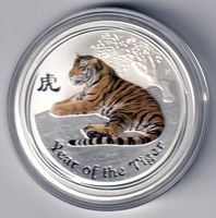 Australien 2010 1 oz Silber Lunar II Tiger BU Coloriert