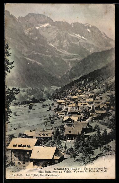 Cartoline postali: AK Champéry, Vue sur la Dent du Midi – Usato da Berlin venduto da bartko-reher