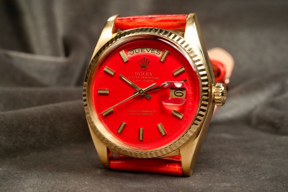 Rolex Orologi: Rolex 1803 Day-Date 1974 Original 18Kt. Gold Red Dial Watch – Usato da Morcote venduto da chronoservice 3