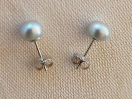 Perlen Ohr Stecker Silber rhodiniert 925