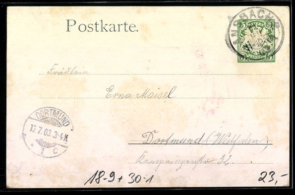 Cancelleria postale: Litho Ansbach, Feierlichkeiten der K. B. – Usato da Berlin venduto da bartko-reher 1