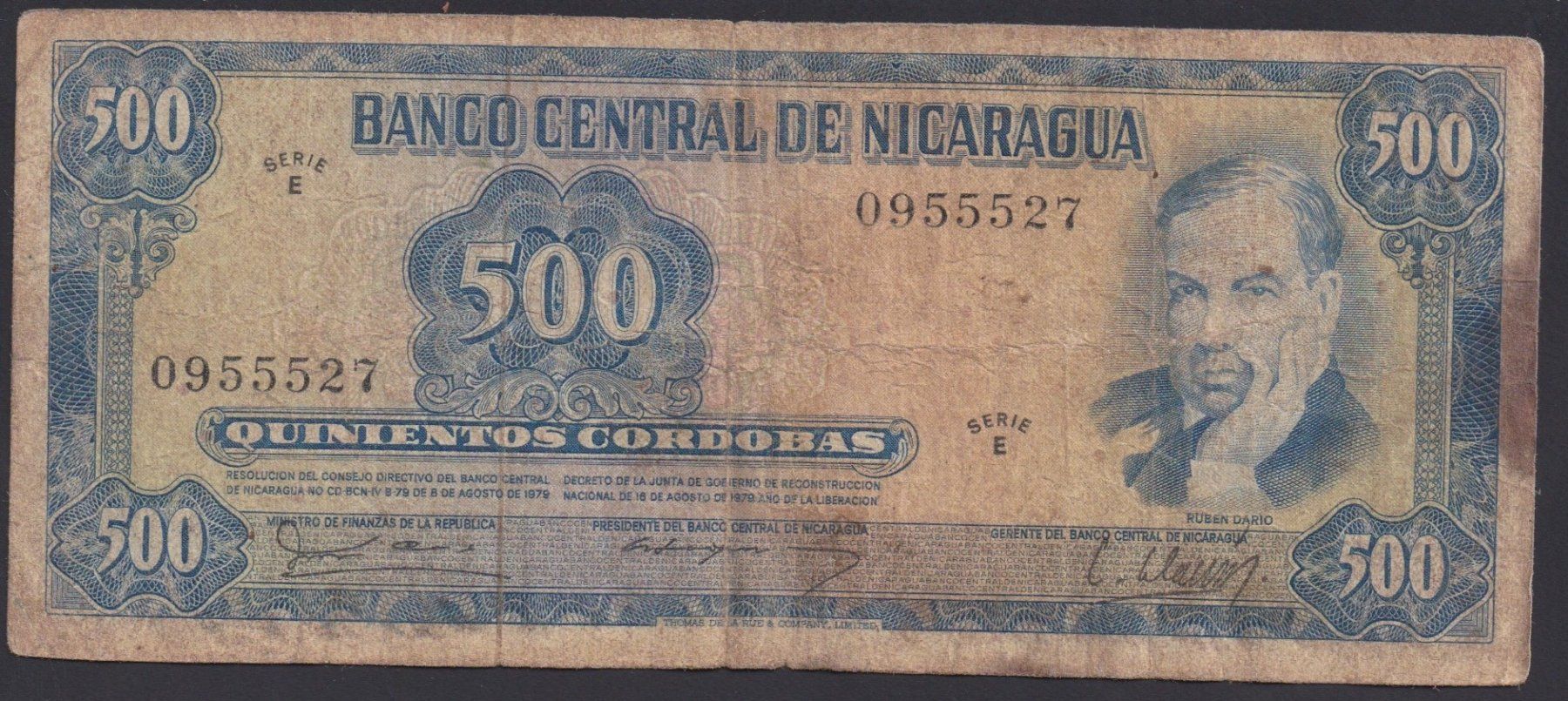 Banconote: Nicaragua 500 Cordobas 1979 – Usato da Brugg AG venduto da banknoten_muesli