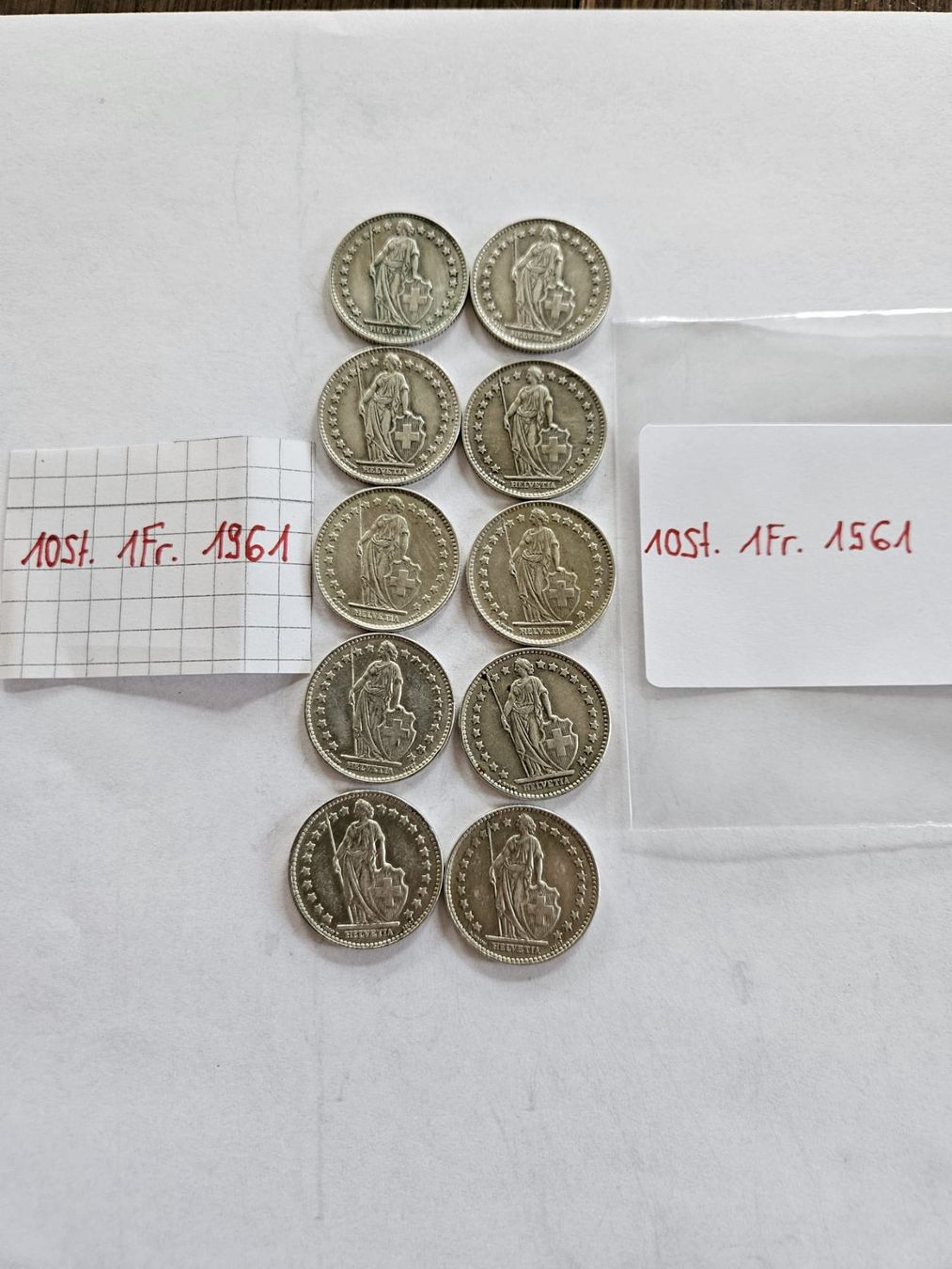 Tutti le monete: Einfränkler Set 10  Stück 1961 – Usato da Grächen venduto da Hel7890 1