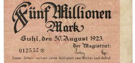 Suhl 5 Mil.Mark 30.08.1923 SS++-VZ