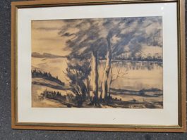 grand fusain E. CHANAL bord de rivière