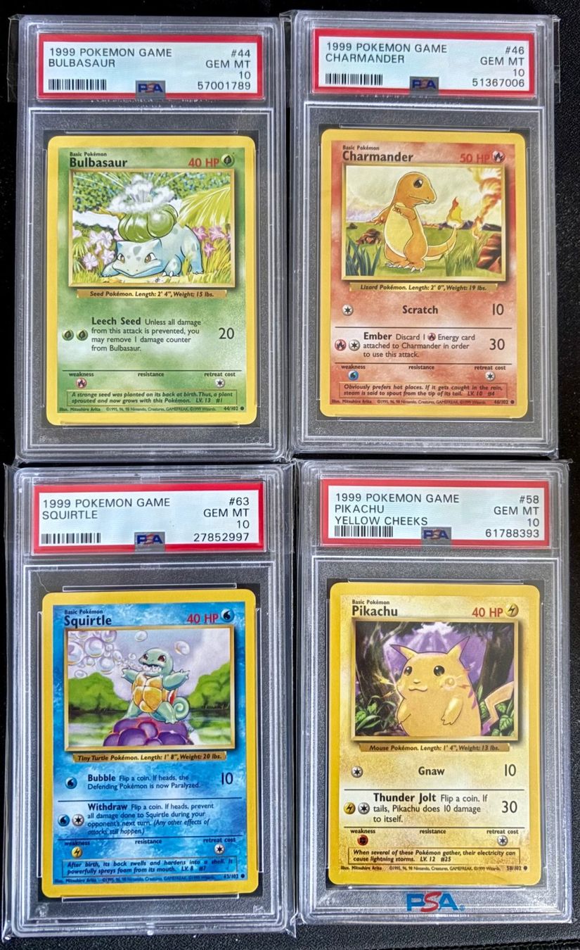 Pokémon Carte collezionabili: Pikachu/Squirtle/Charmadner/Bulbasaur Base Set PSA 10 – Nuovo (secondo la descrizione) da Worb venduto da Tralitralu