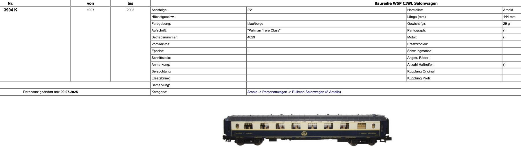 Arnold Modellini di ferrovie: Arnold - Pullman Wagen (3904K) – Usato da Erlenbach ZH venduto da B016177 1
