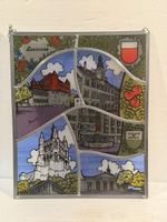 Stained glass panel Lausanne city views