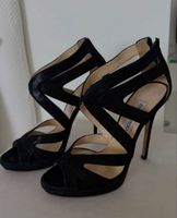 Jimmy Choo Metallic Black Glitter Suede Cutout Peep Toe Sand