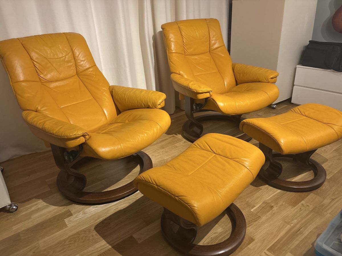Stressless Sessel: 2 Stressless Relaxsessel mit Hocker Orange Leder gebraucht – Gebraucht aus Schalunen von joelsbest 4