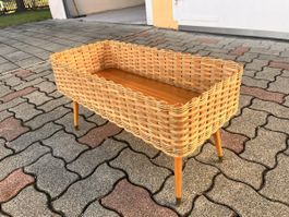 Blumentisch Rattangeflecht, Original 50er 60er Jahre, Top!