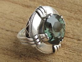 Antik Ring Silber 835 grüner Turmalin Spinell synthetisch 53