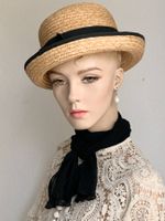Vintage Strohhut mit schwarzem Repsband, Neuwertig