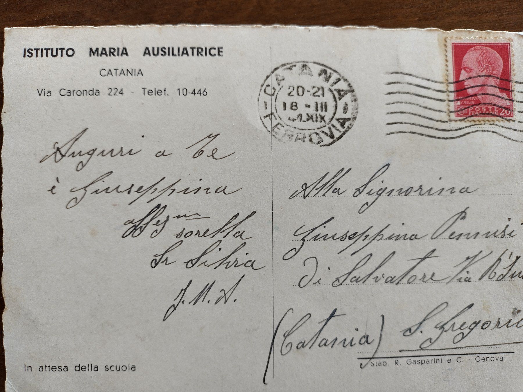 Cartoline postali: Ansichtskarte Istituto Maria Ausiliarice  CATANIA – Usato da Wildhaus venduto da Hukwildhaus 2
