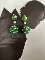 Ohrclips Bijoux Charme grün weiss Perlen Optik vintage