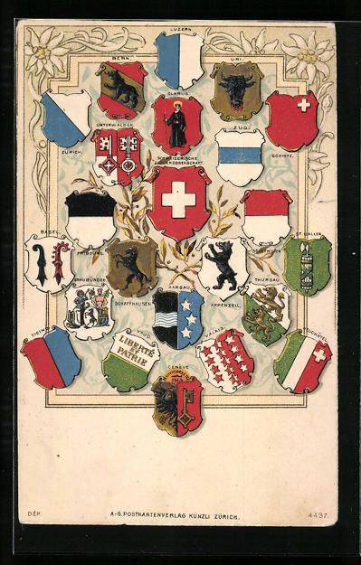 Cartoline postali: Schweiz, Schweizer Wappen, Bern, Luzern, – Usato da Berlin venduto da bartko-reher