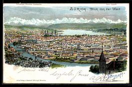 Lithographie Zürich, Blick von der Waid