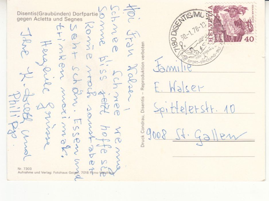 Cartoline postali: Disentis 1978 – Usato da Bürglen TG venduto da StampGraf 1