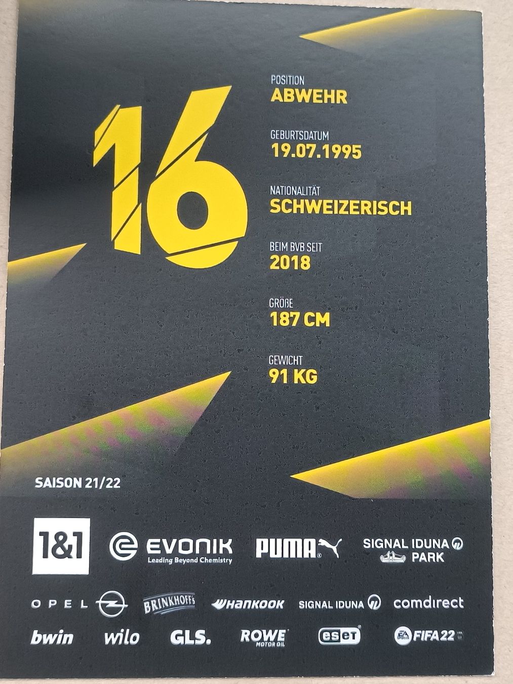 Autografi: Manuel Akanji -  handsigniert BVB - Saison 21/22 - Dortmund – Usato da Menziken venduto da Artographs 1
