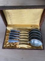 Antike Löffel, 5 Stück, Silberauflage, im Etui, Vintage