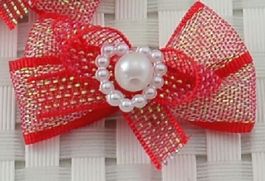 Noeud ruban brillant strass perle ROUGE