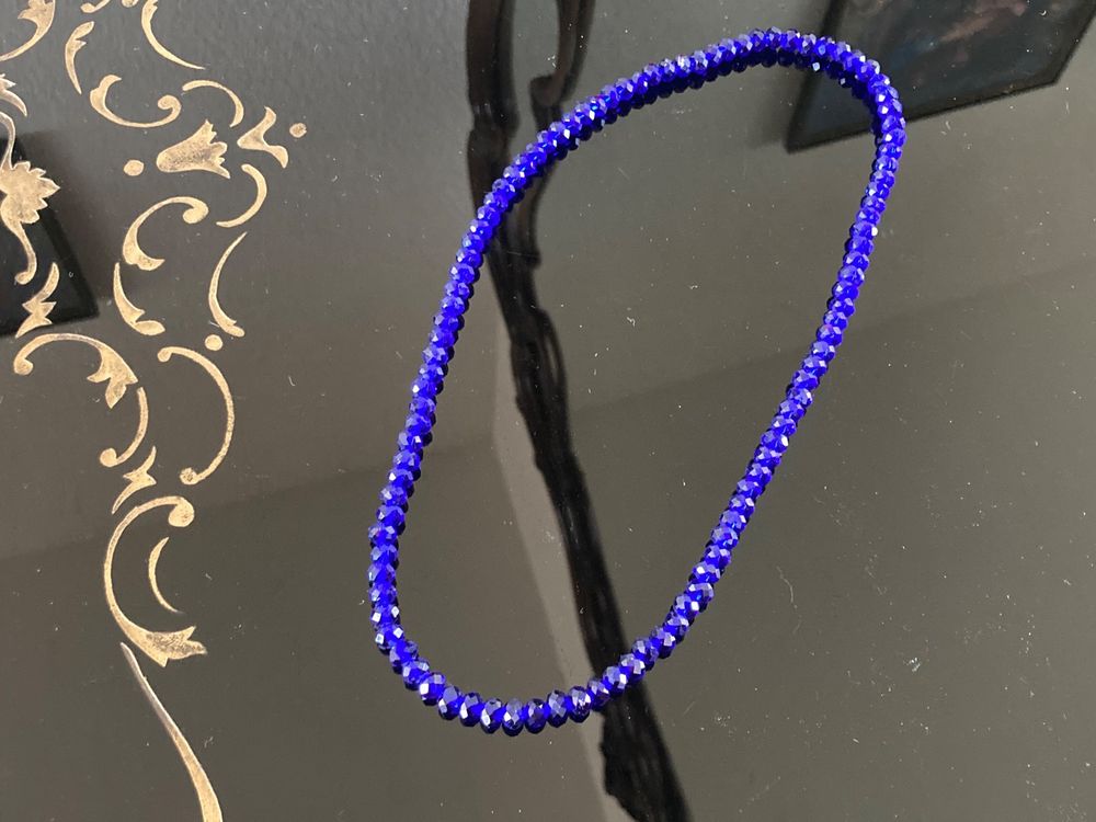 Collier Vintage En Ambrolithe Bleu Cobalt Véritable - Longueur 61 Cm - Bijou Fantaisie Femme #K14