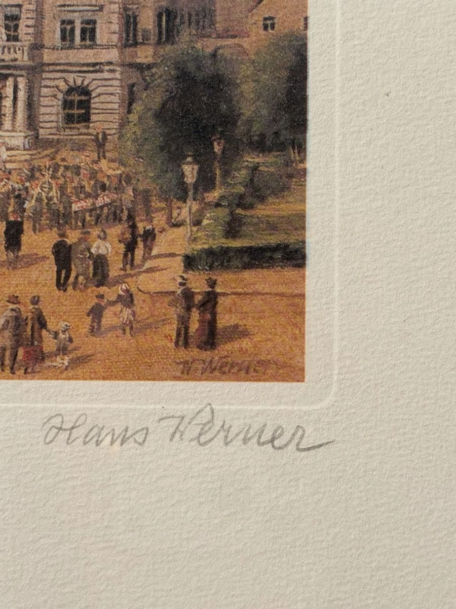 Dipinti: Hans Perner Print - Charming City Scene, Signed – Usato da Lausanne venduto da vas_cdb2 2