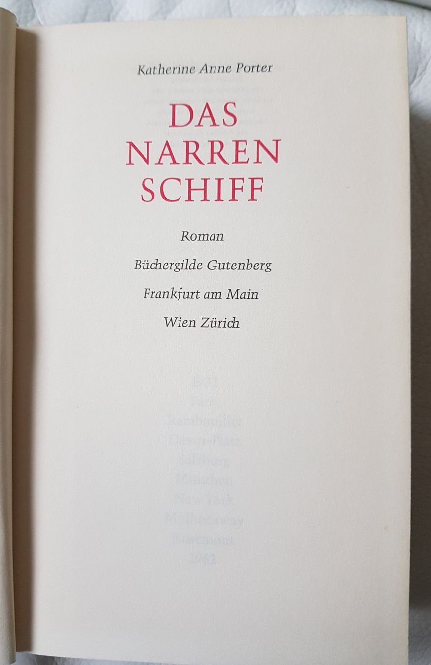 Bücher: Katherine Anne Porter "Das Narrenschiff" – Gebraucht aus Winterthur von Joschko 2