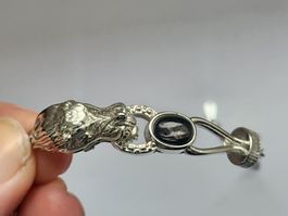 Silver Stainless Steel Dragon Bracelet with Black Stone