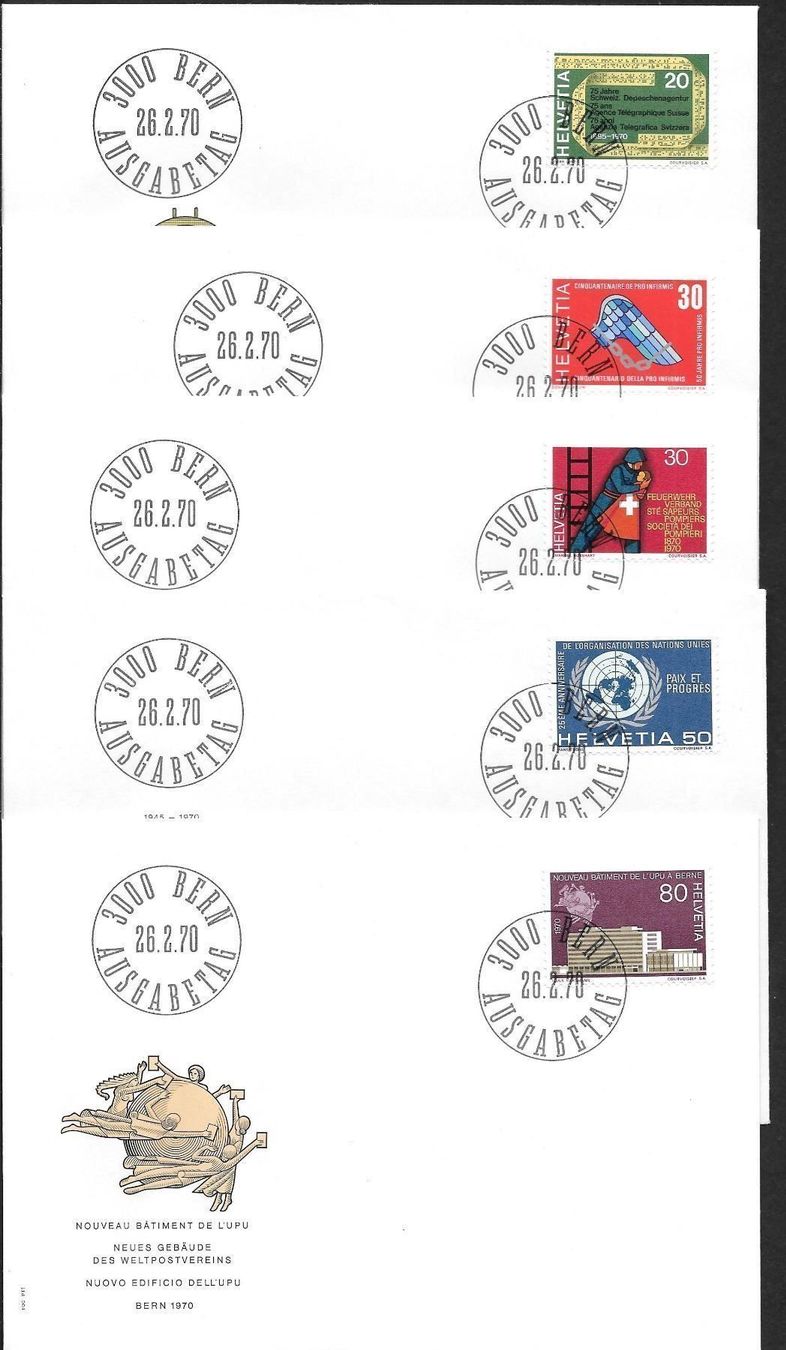 Tutti i francobolli: 5 FDC 476 - 480 Serie Einzelmarken ET Bern 26.2.1970 – Nuovo (secondo la descrizione) da Olten venduto da clotaldi