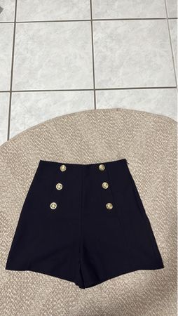 Stylish Nautical black Shorts with golden buttons, size xs