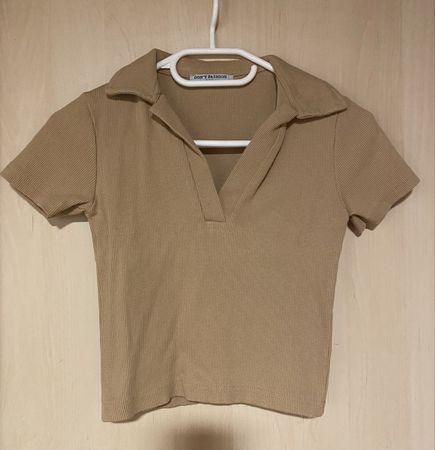 Ripp-Shirt, beige, Kurzarm Grösse S