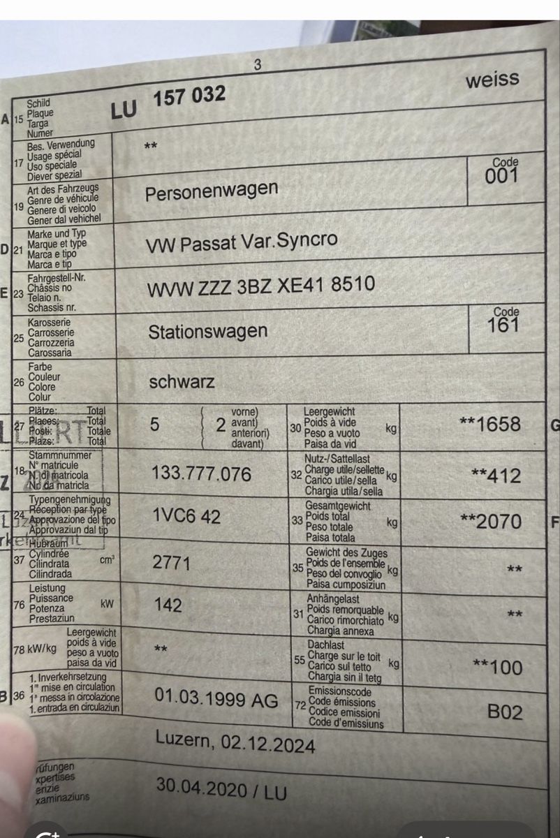 VW Automobili: VW Passat Synchro – Difettoso da Schüpfheim venduto da Julian079 4