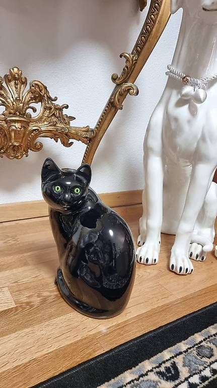 Statuette: Keramik Katze Statue schwarz, grüne Augen – Usato da Kaufdorf venduto da Nati-Nati 3