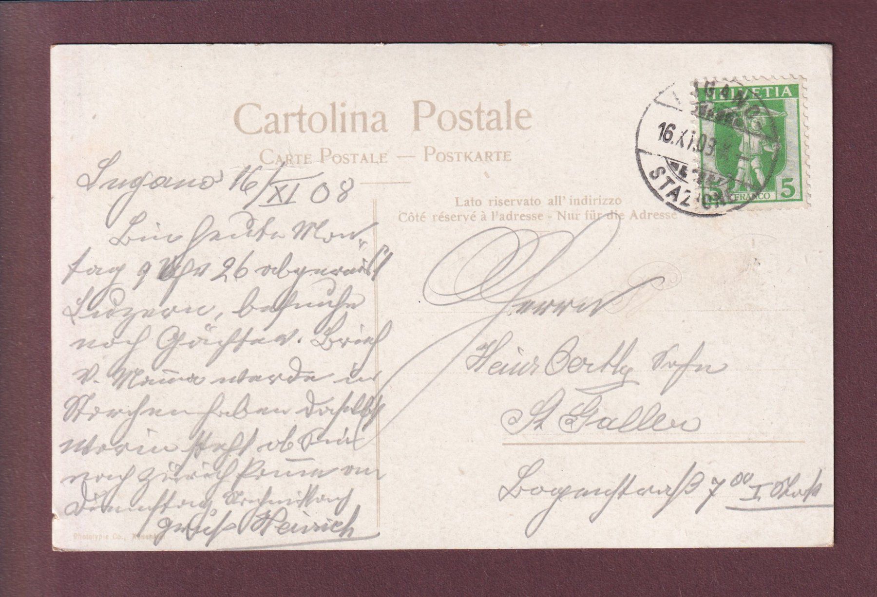 Cartoline postali: CASTAGNOLA presso Lugano - 1908 – Usato da Pully venduto da nicecards 1