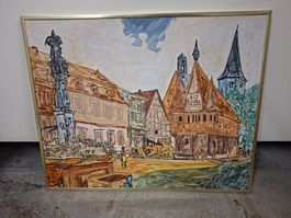 Gemälde "Marktplatz" von RB, Jahrgang 96, Goldrahmen!