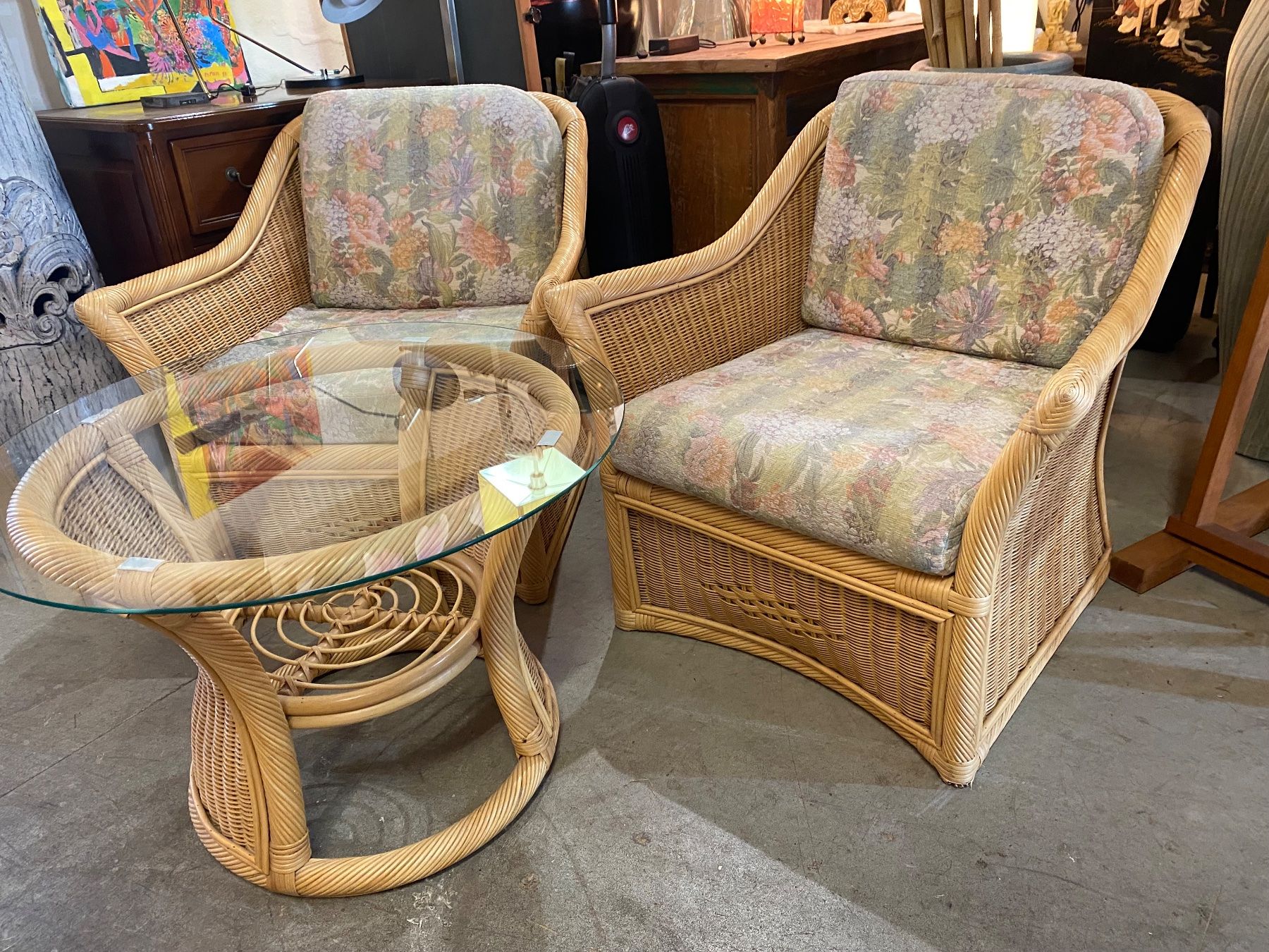 Set di tavolo e panche: Vintage Rattan Lounge Set, 2 Sessel & Tisch – Usato da Ballwil venduto da ClassicGallery 1