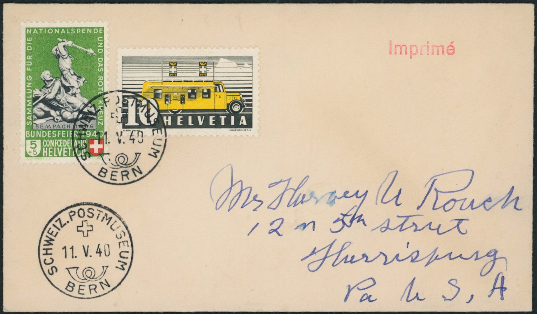 Alle Briefmarken: 1940 - Pro Patria - Brief - nach USA – Gebraucht aus Schindellegi von stationary
