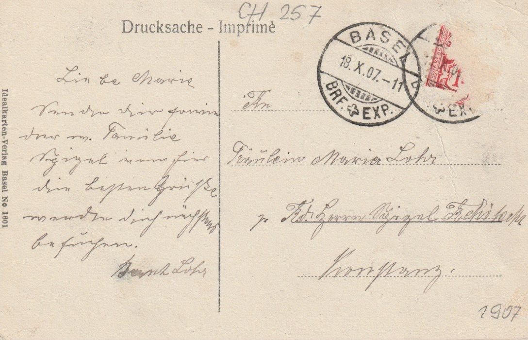 Ansichtskarten: CH 257 Basel, Neuer Bundesbahnhof, 1907 – Gebraucht aus Freienbach von Bhaltis 1