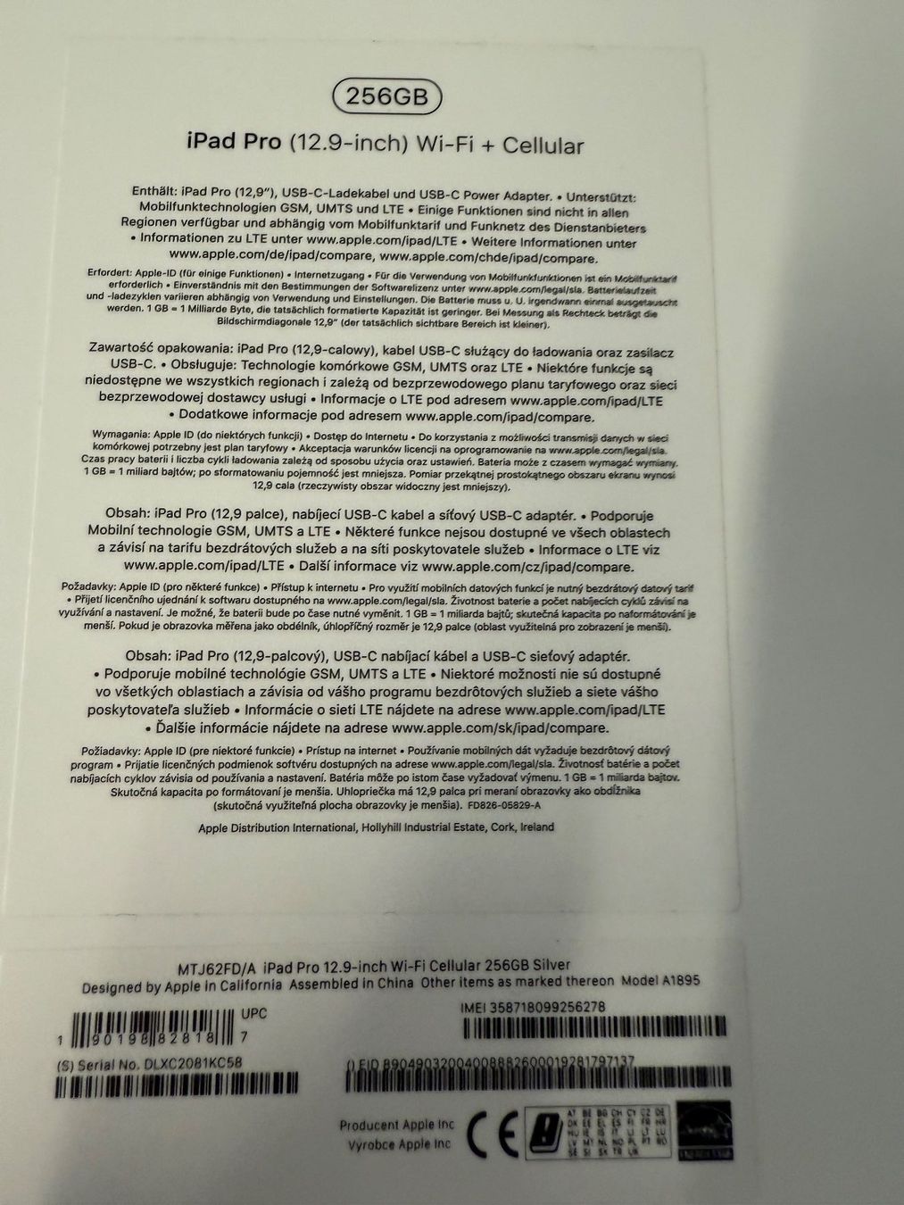 Apple Tablet PC: APPLE iPad Pro - 256 GB - Wi-Fi + Cellular - Modell: A1895 – Neu (gemäss Beschreibung) aus Zürich von ch3906 1