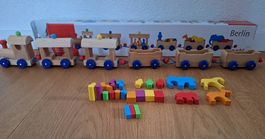 Goki lange Holz Eisenbahn / Zug inkl. zusatz-Teile